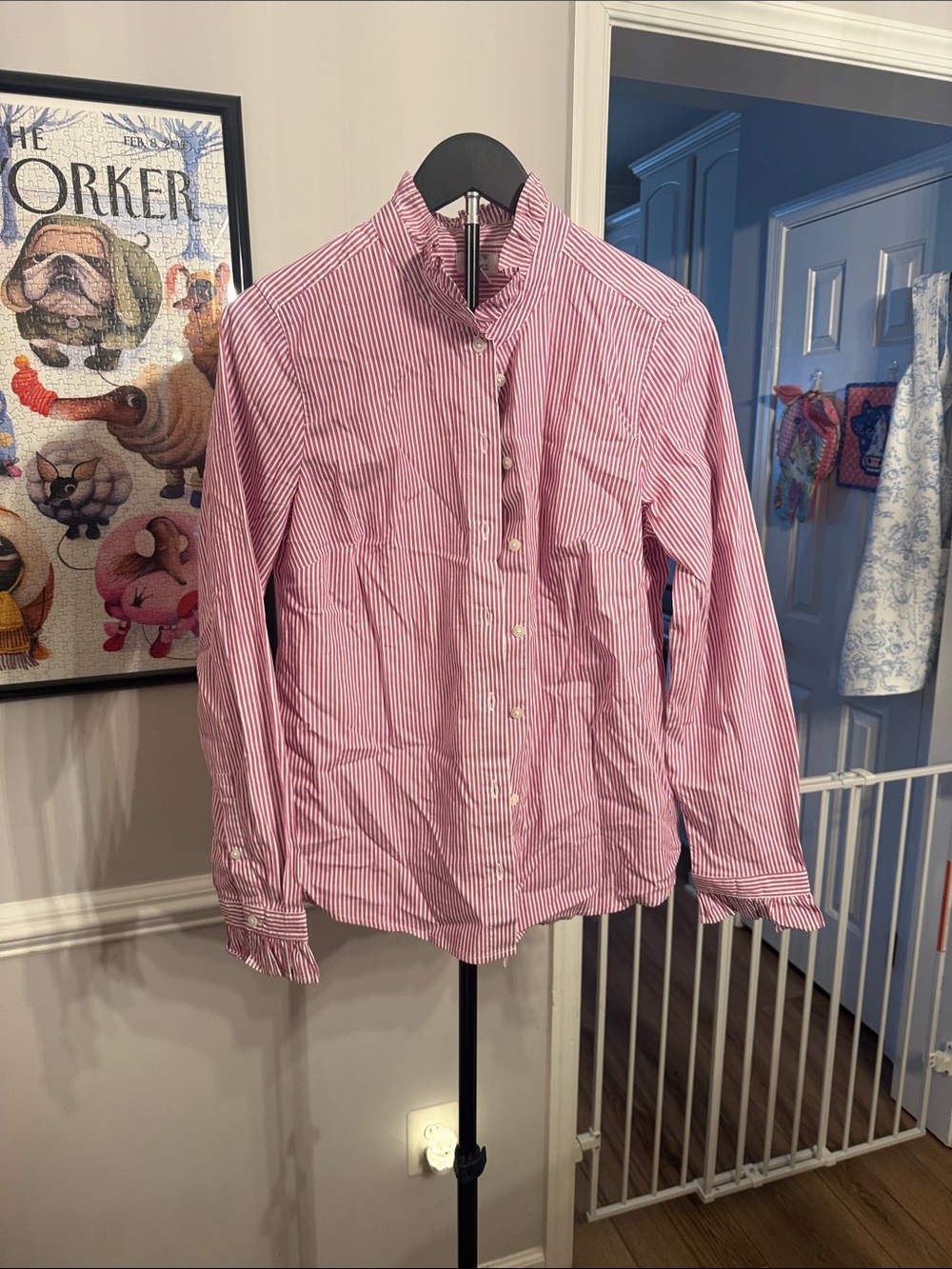 J. Crew Pink and White Striped Cotton Button-Down Shirt
